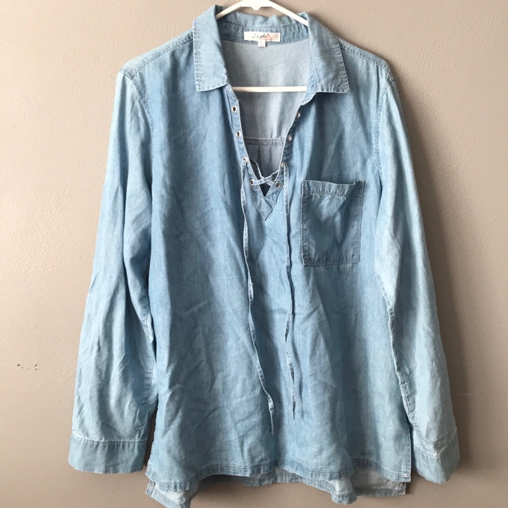 Lace up denim shirt